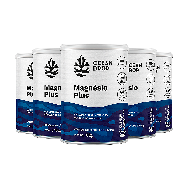 Kit 5 Magnésio Plus Ocean Drop Vegano 180 Cápsulas