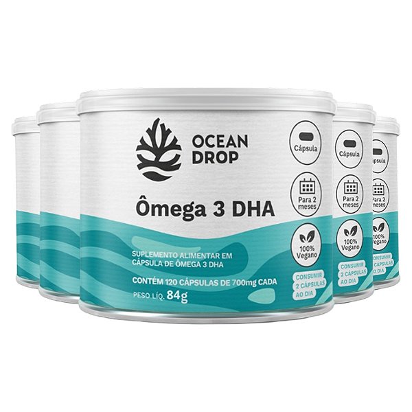 Kit 5 Ômega 3 DHA 700mg Ocean Drop Vegano 120 Cápsulas