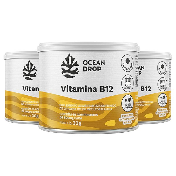 Kit 3 Vitamina B12 Ocean Drop Vegana 60 Comprimidos
