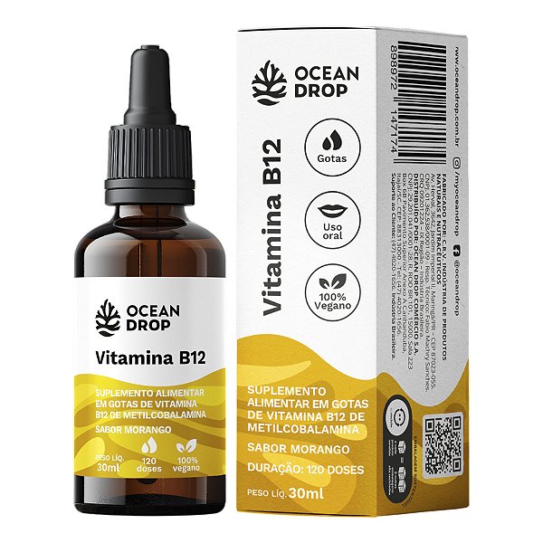 Vitamina B12 em Gotas Ocean Drop 30ml Sabor Morango