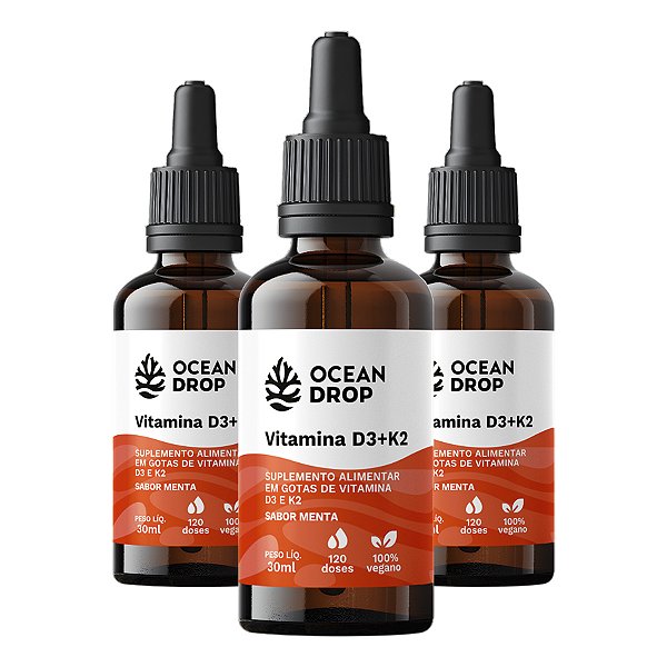 Kit 3 Vitamina D3 + K2 em Gotas Ocean Drop 30ml Sabor Menta