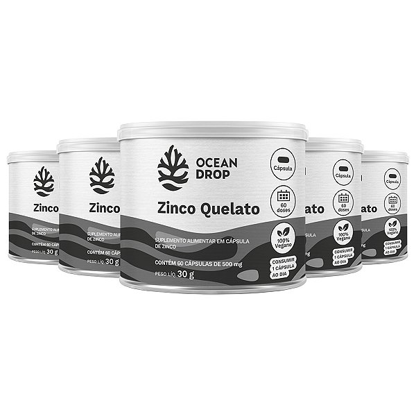 Kit 5 Zinco Quelato Ocean Drop Vegano 60 Cápsulas