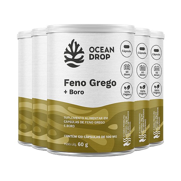 Kit 5 Feno Grego + Boro Ocean Drop Vegano 120 Cápsulas