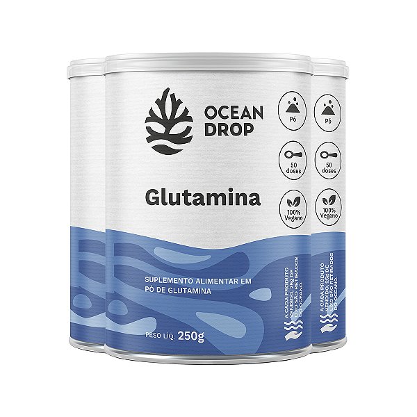 Kit 3 Glutamina em Pó Ocean Drop Vegano 250g