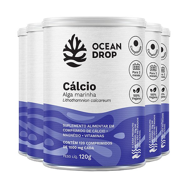 Kit 5 Cálcio de Algas Ocean Drop Vegano 120 Comprimidos