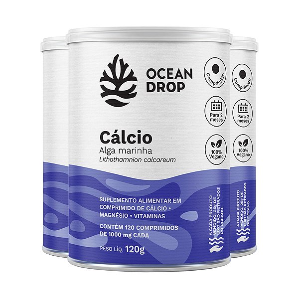 Kit 3 Cálcio de Algas Ocean Drop Vegano 120 Comprimidos