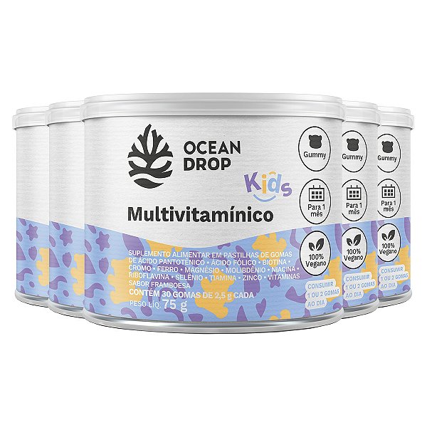 Kit 5 Multivitamínico Kids Ocean Drop Vegano 30 Gomas