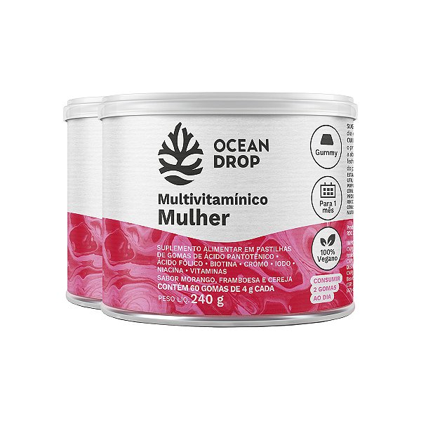 Kit 2 Multivitamínico Mulher Ocean Drop Vegano 60 Gomas
