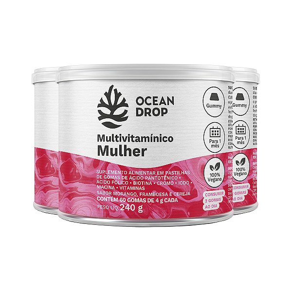 Kit 3 Multivitamínico Mulher Ocean Drop Vegano 60 Gomas