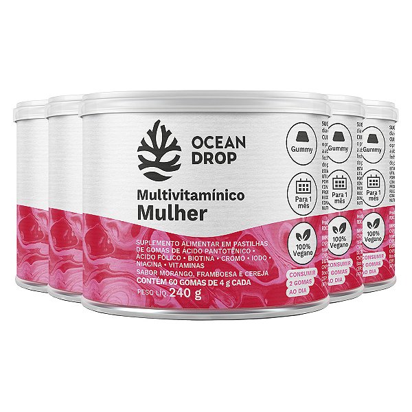 Kit 5 Multivitamínico Mulher Ocean Drop Vegano 60 Gomas