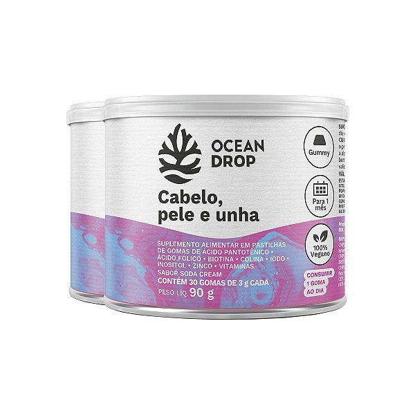 Kit 2 Cabelo, Pele e Unha Ocean Drop Vegano 30 Gomas