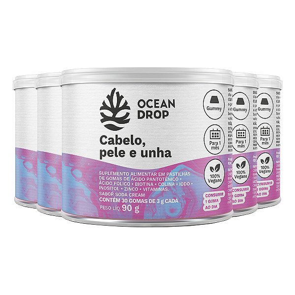 Kit 5 Cabelo, Pele e Unha Ocean Drop Vegano 30 Gomas