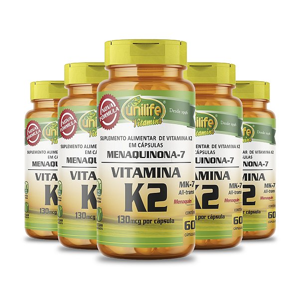 Kit 5 Vitamina k2 menaquinona mk7 60 cápsulas Unilife