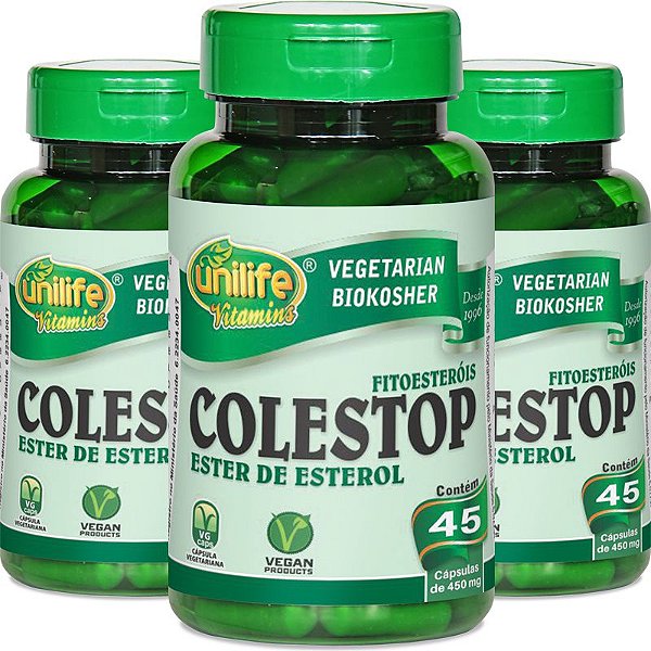 Kit com 3 Colestop ester de esterol (fitoesteróis) 45 cápsulas Unilife