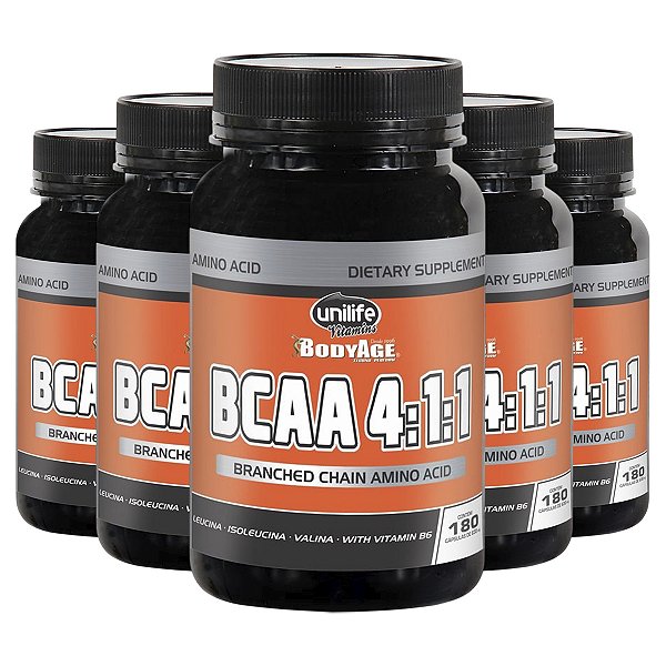 Kit 5 BCAA 4:1:1 Unilife 180 Cápsulas 630mg