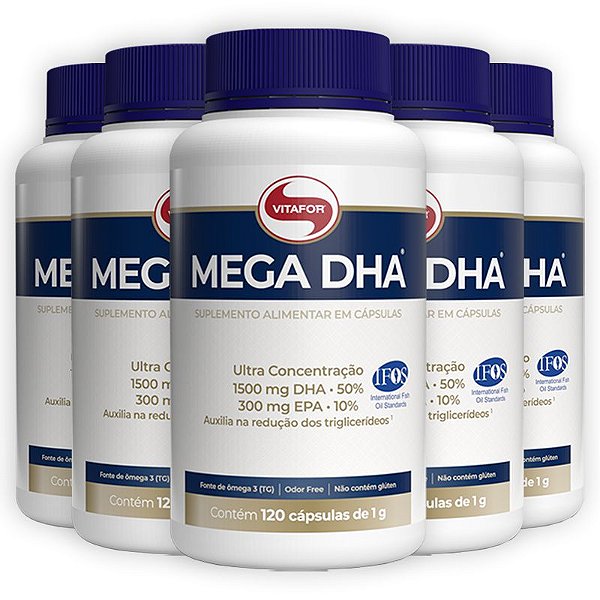 Kit 5 Mega DHA 1500mg Vitafor 120 cápsulas