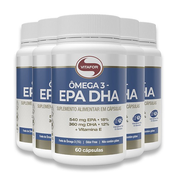 Kit 5 Ômega 3 EPA DHA Vitafor 60 Cápsulas