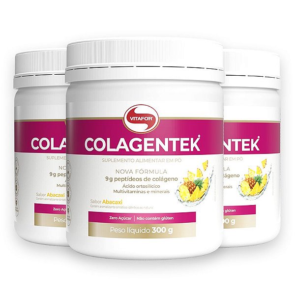 Kit 3 Colágeno Hidrolisado Colagentek Vitafor 300g Abacaxi