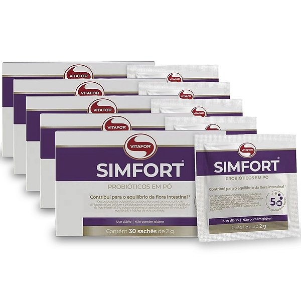 Probióticos Simfort Vitafor Mix 30 Sachês de 2g Kit 05 Und