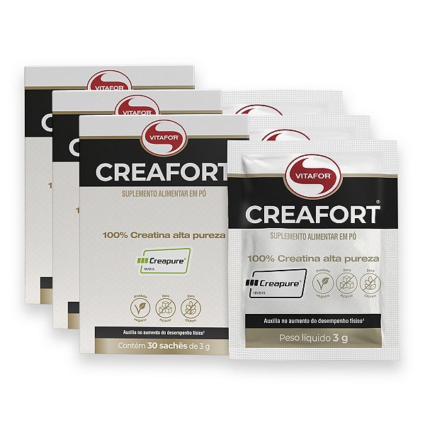 Kit 3 Creafort Creatina Creapure Vitafor 30 Sachês 3g