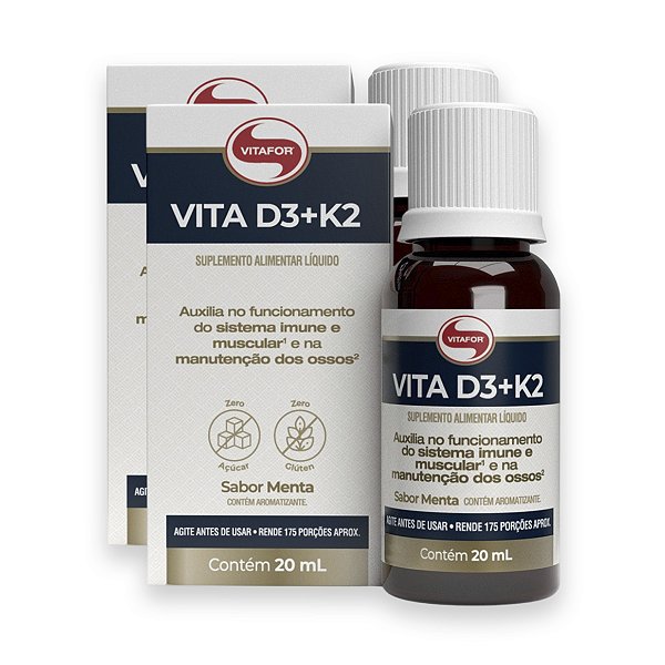 Kit 2 Vita D3 + K2 Vitafor 20ml Menta