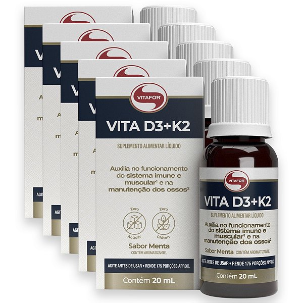 Kit 5 Vita D3 + K2 Vitafor 20ml Menta