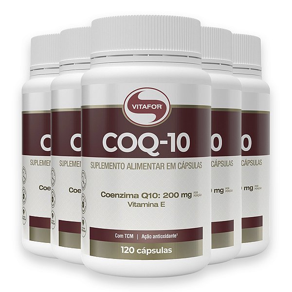 Kit 5 Coenzima Q10 200mg Vitafor 120 Cápsulas