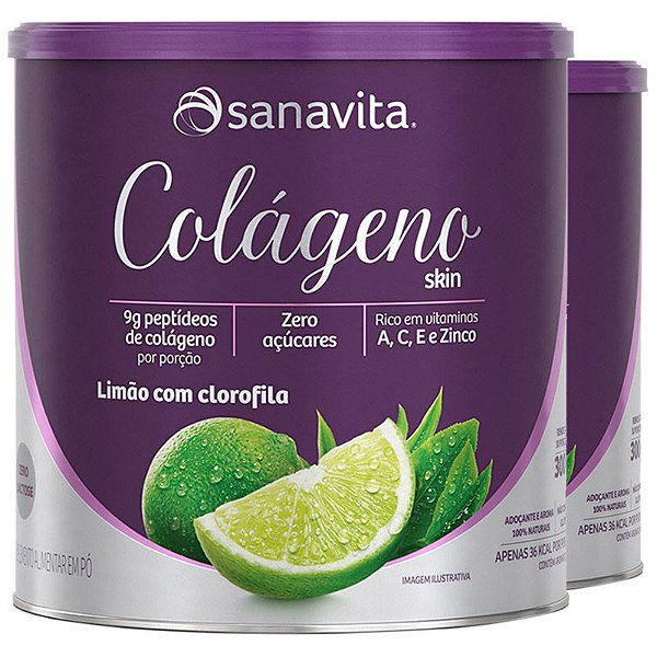 Kit 2 Colágeno Hidrolisado em pó Limão + Clorofila Sanavita 300g