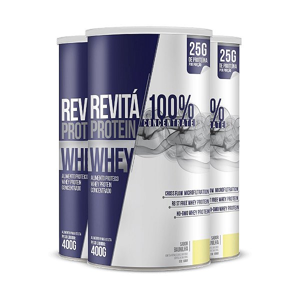 Kit 3 Whey protein concentrate 25G Revitá Baunilha 400G