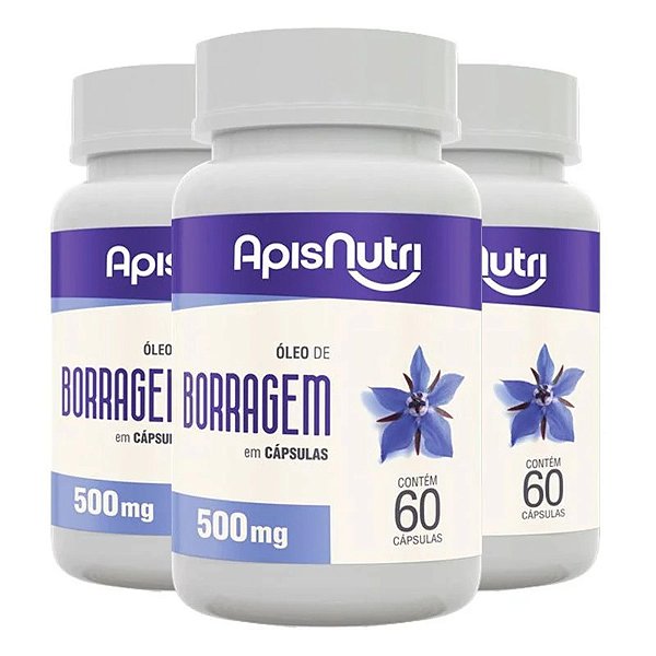 Kit 3 Óleo de Borragem 500mg Apisnutri 60 cápsulas