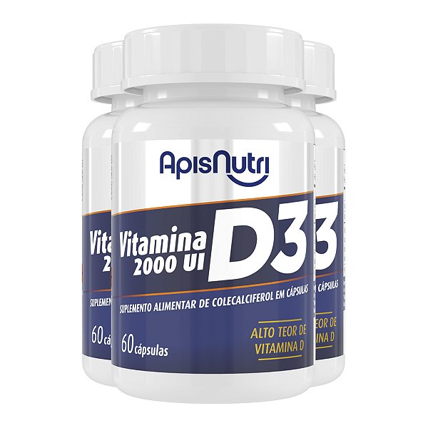 Kit 3 Vitamina D3 Colecalciferol 2000UI Apisnutri 60 cápsulas