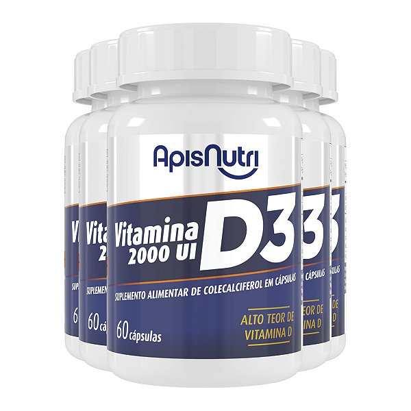 Kit 5 Vitamina D3 Colecalciferol 2000UI Apisnutri 60 cápsulas