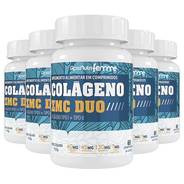Kit 5 Colágeno ZMC Duo Apisnutri 60 Comprimidos