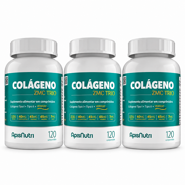 Kit 3 Colágeno ZMC Trio ApisNutri 120 Comprimidos