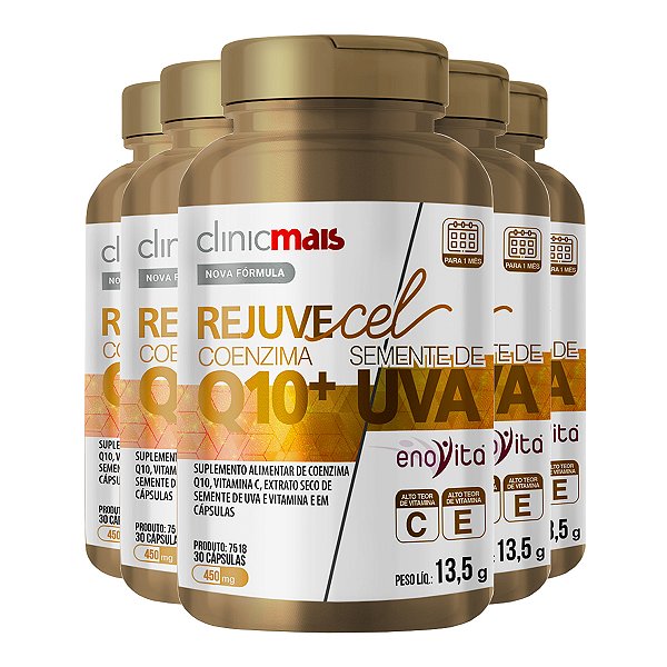 Kit 5 Rejuvecel Coenzima Q10 Clinicmais 30 Cápsulas