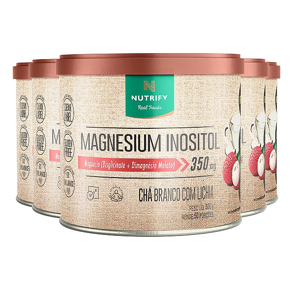Kit 5 Magnesium Inositol Nutrify 350g Chá Branco com Lichia