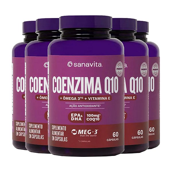 Kit 5 Coenzima Q10 Treinamento 60 Cápsulas