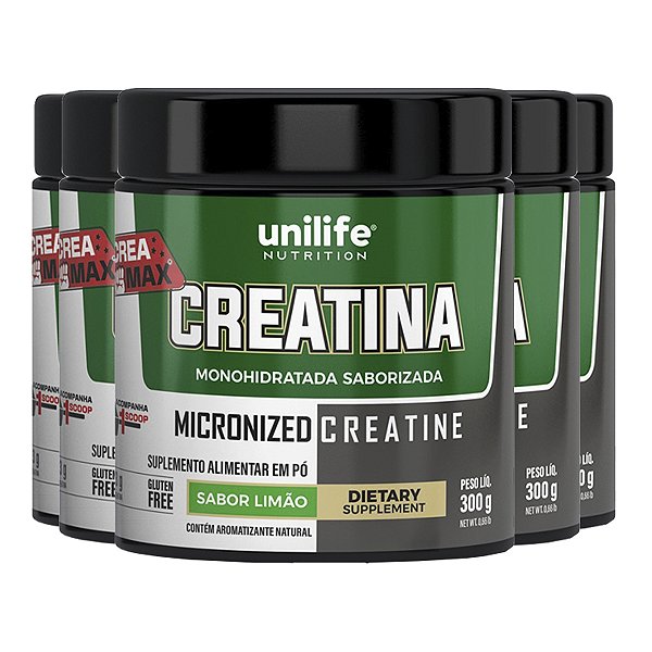 Kit 5 Creatina Monohidratada Unilife Limão 300g