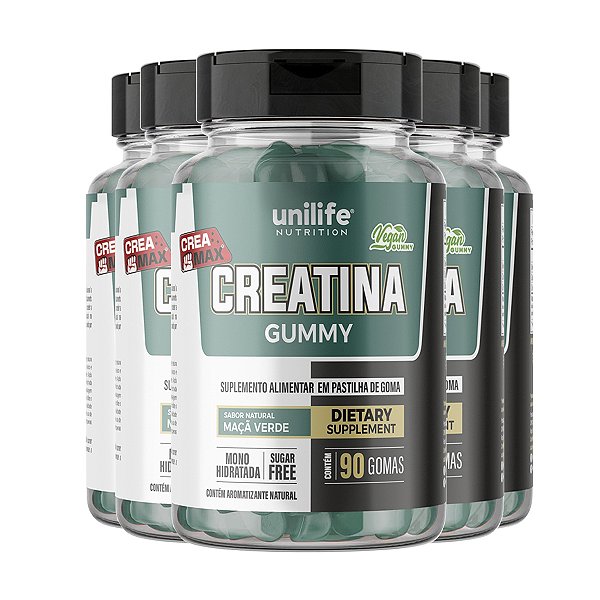 Kit 5 Creatina Gummy Unilife Maça Verde 90 Gomas