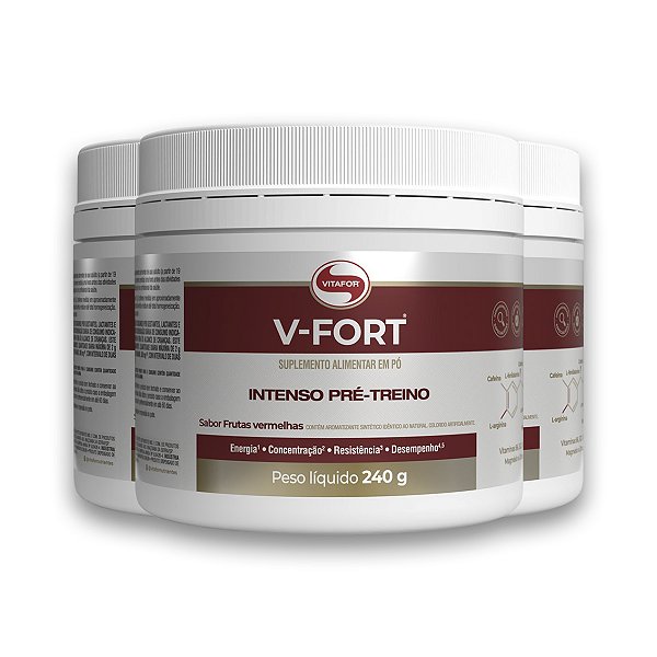 Kit 3 V Fort Pré Treino Vitafor 240g Frutas Vermelhas