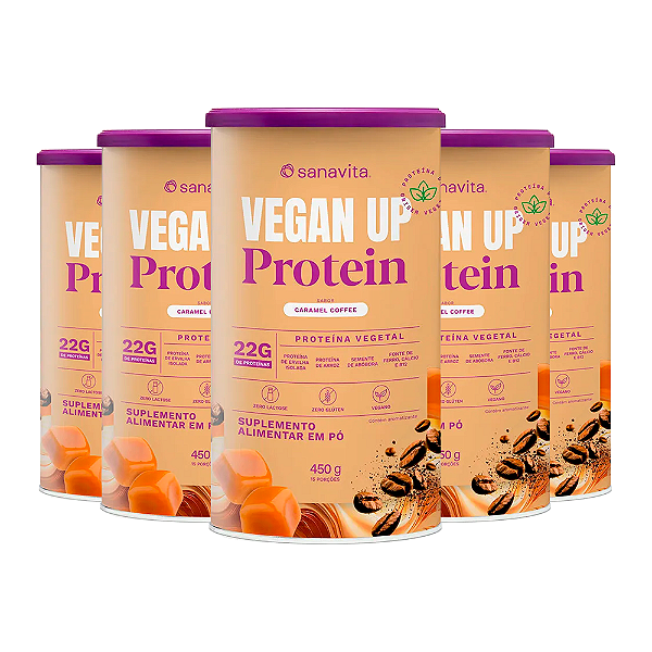 Kit 5 Vegan Up Treinamento Sanavita Caramel Coffe 450g