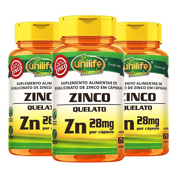 Kit 3 Zinco Quelato 60 cápsulas Unilife