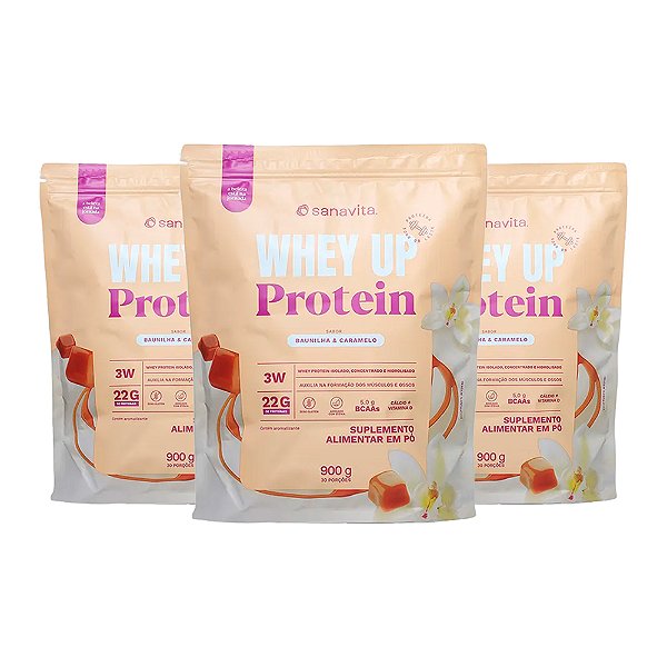 Kit 3 Whey Up Protein Treinamento Baunilha e Caramelo 900g