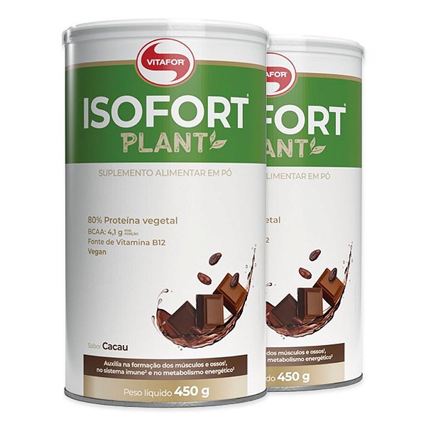 Kit 2 Whey Vegano Isofort Plant Vitafor 450g Cacau