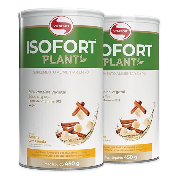 Whey Protein Vitafor Vegano Isofort 450g Banana com Canela Kit 02 Und