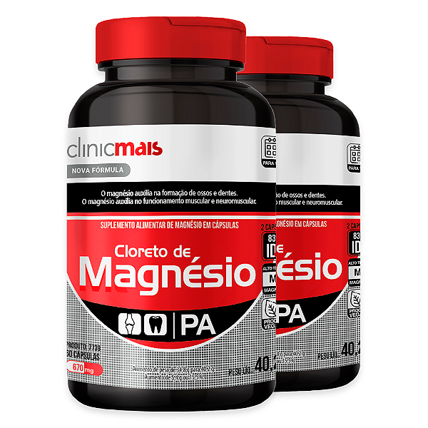 Kit 2 Cloreto de Magnésio PA Clinicmais 60 Cápsulas