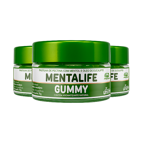 Kit 3 Mentalife Gummy Unilfe Menta e Eucalipto 30 gomas