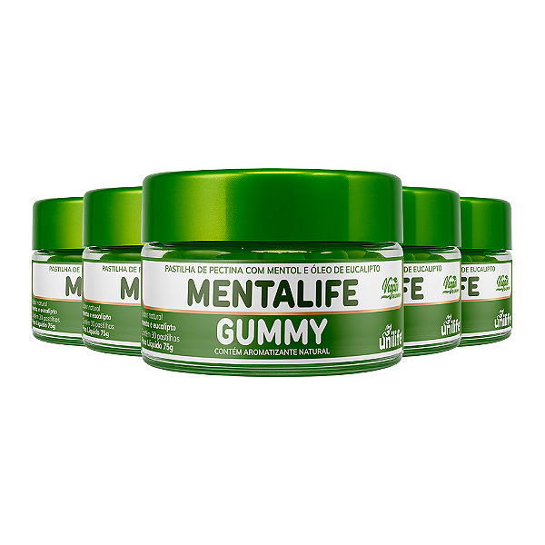 Kit 5 Mentalife Gummy Unilfe Menta e Eucalipto 30 gomas
