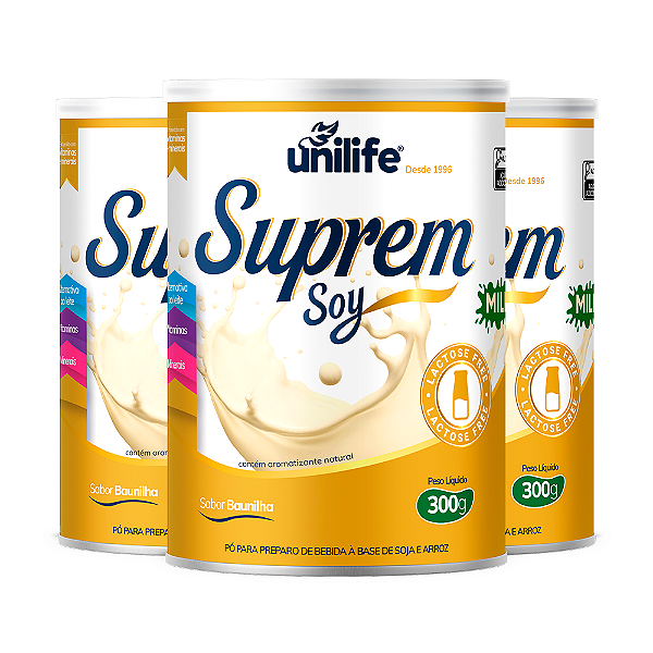 Kit 3 Suprem Soy Unilife Bebida de Soja Sabor Baunilha 300g