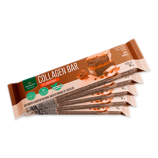 Kit 5 Collagen Bar Nutrify Barra de proteína Brownie Chocolate